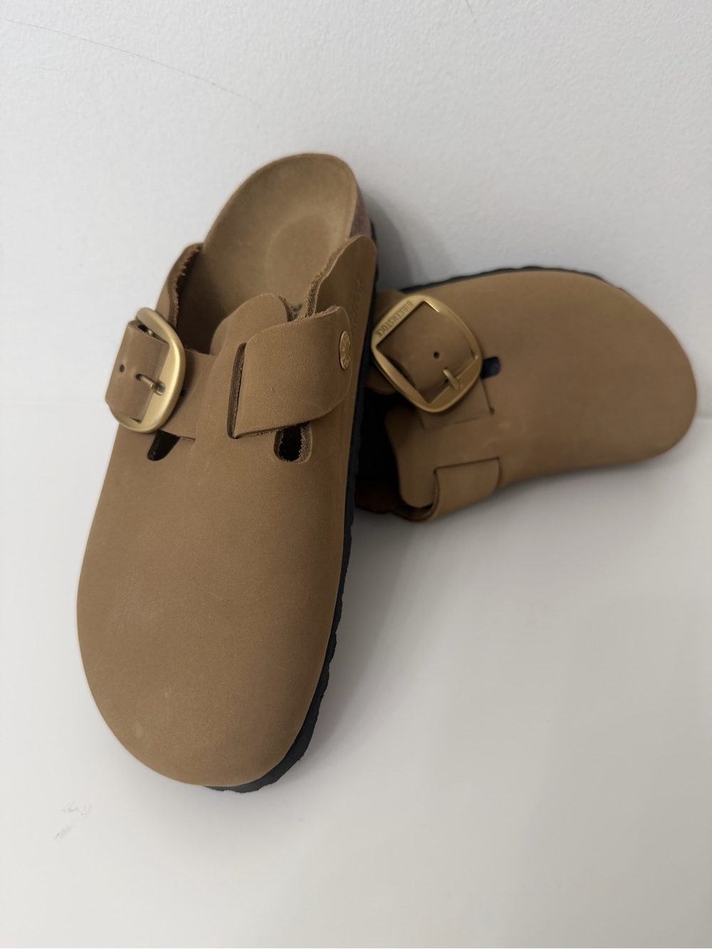Birkenstock Boston Big Buckle Slip-On Leather Clog Gold Buckles Size 37